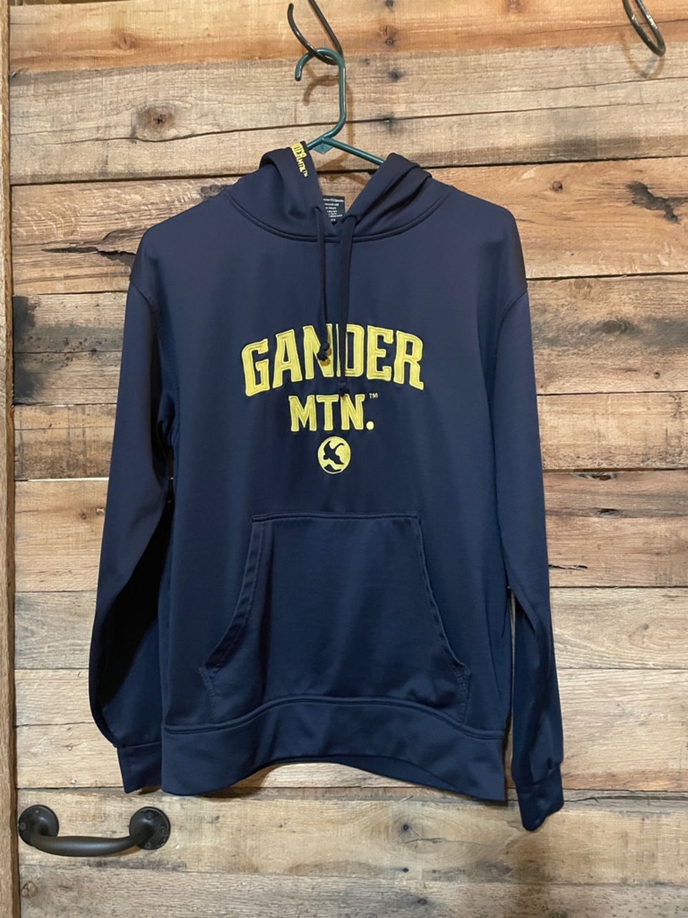 Gander Mountain Navy Hoodie with Yellow Chest Logo